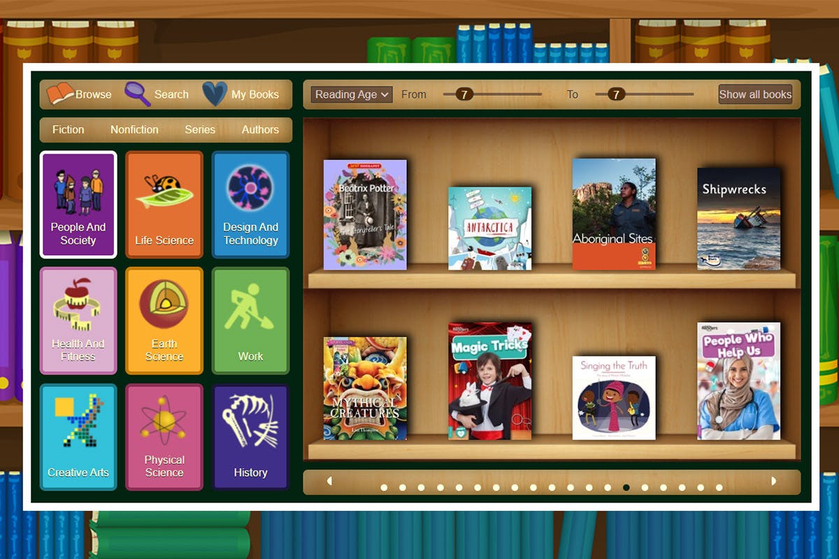 The Reading Eggs Library contains online children’s books across a wide range of subject areas