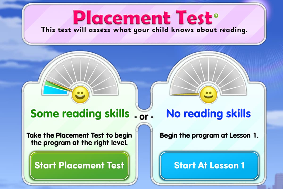 the Reading Eggs placement test will assess your child's current knowledge of letters and words