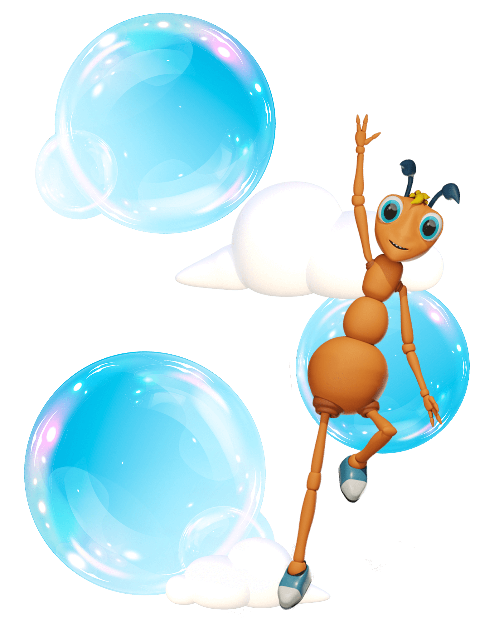 Sam the ant with bubbles